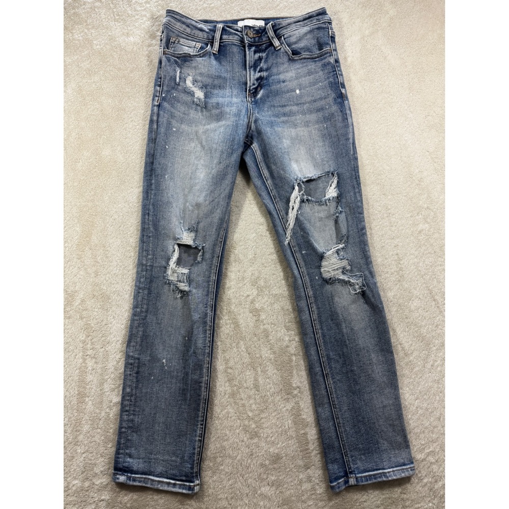 Vervet Womens V2787 Distressed Straight Leg Blue Jeans 26 Meas: 27x29